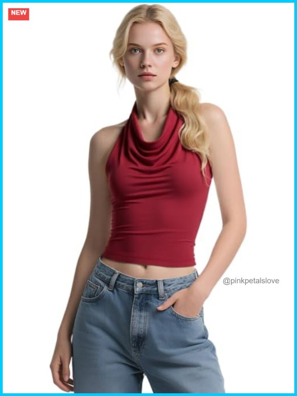 Halter Cowl Neck Backless Tank Top Double Lined Cami for Going Out
